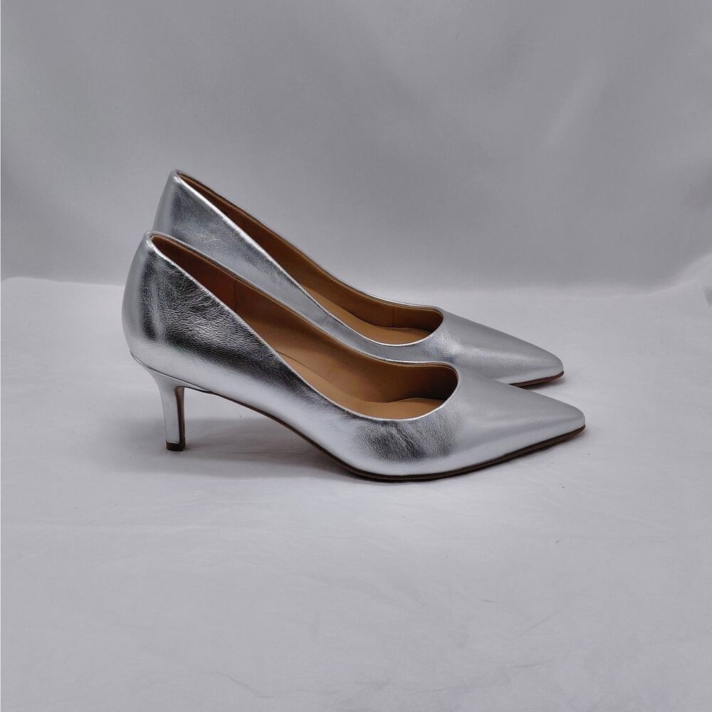 Naturalizer Women's Pumps Size 8.5M Silver Metallic Leather Pointed Toe Heels - Picture 2 of 16